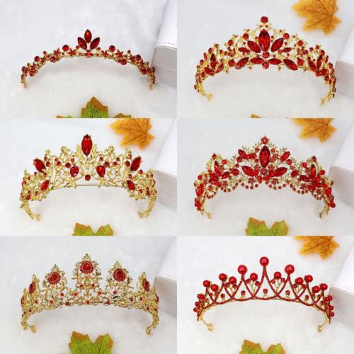 紅色皇冠頭飾新娘結婚敬酒服飾品兒童表演王冠發箍秀禾發飾生日禮