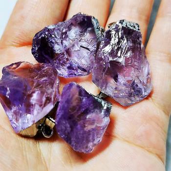 天然紫水晶原石吊墜掛墜項鏈紫晶簇牙飾品礦石標本原石骨干水晶