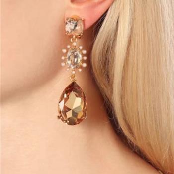 歐美外貿飾品oscar 復古做舊氣質奢華水晶珍珠混搭無耳洞耳環女