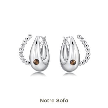 Notre Sofa設計師品牌交響系列雕塑感水滴耳環虎眼石鑲嵌疊戴耳飾