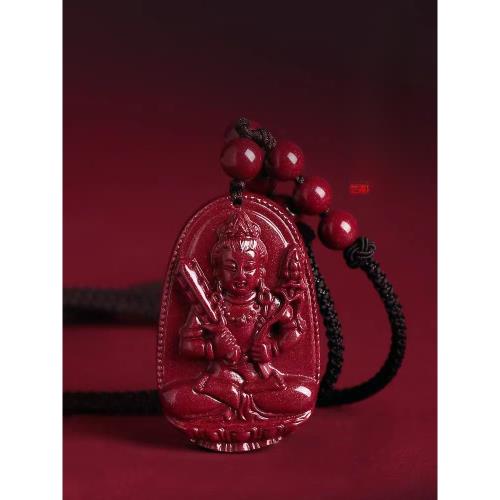 文殊菩薩朱砂真品本命佛吊墜生肖龍年掛件護身符守護神男女款項鏈