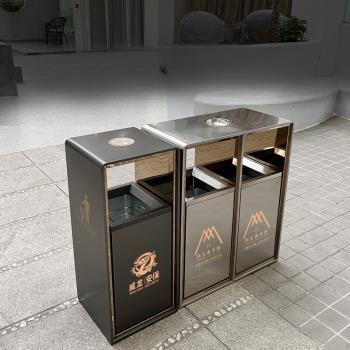 室外不銹鋼垃圾桶帶煙灰缸戶外分類垃圾箱商場大廳立式圓角收納桶