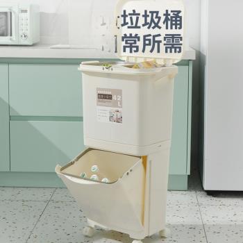 高端廚房垃圾桶家用大號帶蓋按壓式干濕分離免彎腰雙層垃圾分類桶