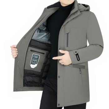 冬季石墨烯自發熱中年男士鵝絨服可脫卸內膽加厚羽絨服外套防寒服