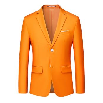亮色系炫彩橙色雙扣小西裝外套男韓版公司活動制服歌手表演出大碼