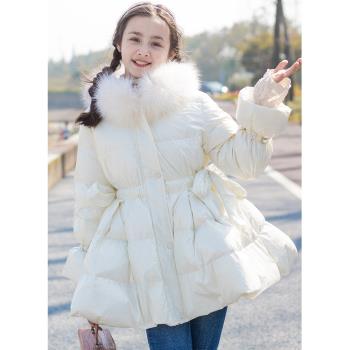 韓版女童時尚羽絨服冬裝新款收腰女孩保暖外套洋氣女寶寶裙衫大衣
