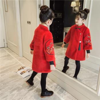 女童拜年服冬款洋氣百搭公主兒童唐裝中國風外套2023年秋冬季新款