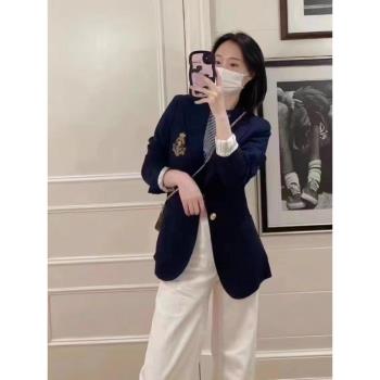 修身版學院風徽標羊毛料西裝外套