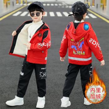 男童秋季套裝兒童長袖加絨兩件套中大童運動外套男孩洋氣時髦童裝