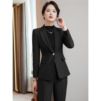 黑色韓版時尚喇叭褲職業西裝套裝