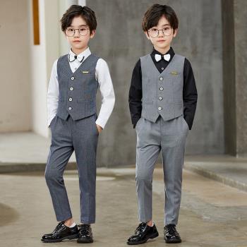 禮服春秋新款韓版男童馬甲黑白襯衫長西褲套裝幼兒童紳士表演出服