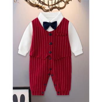 周歲禮服男寶寶秋裝嬰兒西裝抓周衣服男童紳士套裝百天滿月連體衣