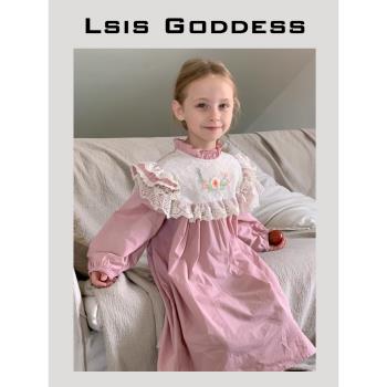 Lsis goddess意大利女童24新款甜美繡花蕾絲連衣裙兒童洋氣公主裙
