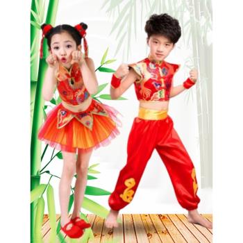 兒童民族舞蹈開門紅打鼓腰鼓服裝幼兒肚兜龍舟比賽表演服中國風范