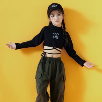 爵士舞兒童潮女嘻哈hiphop舞蹈練功套裝女孩街舞露臍走秀表演出服