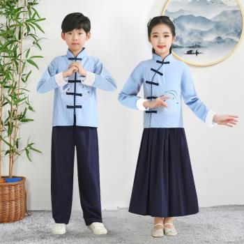 兒童漢服三字經演出服書童表演服古裝男童國學服女童弟子規中國風