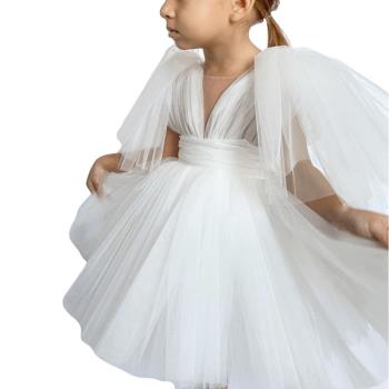 ins女童公主裙蓬蓬裙寶寶周歲禮服婚禮演出服婚紗裙白色花童禮服