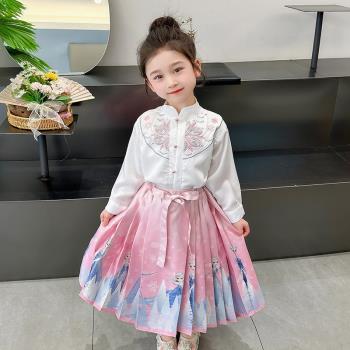 馬面裙女童2024新款春裝兒童漢服中國風唐裝小女孩洋氣艾莎裙套裝