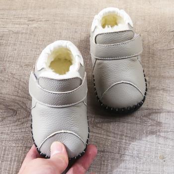 0一1-2歲加厚真皮軟底保暖棉鞋