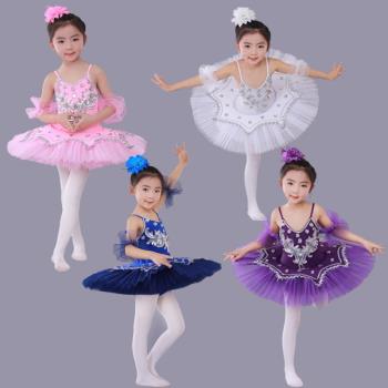 兒童天鵝芭蕾舞裙少兒芭蕾舞蹈服裝白色表演服蓬蓬裙演出服女紅色