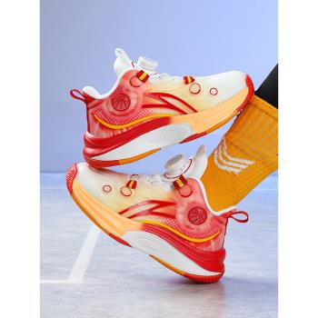 中國紅專業籃球鞋男童鞋兒童運動鞋中大童男孩旋轉扣加絨二棉球鞋