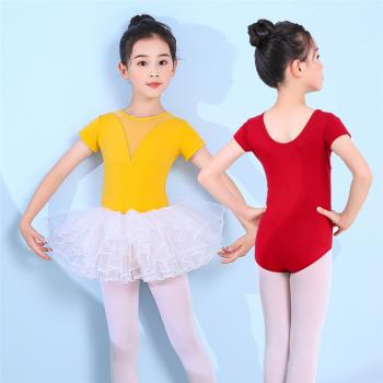 兒童舞蹈服女童練功服少兒中國舞體操服裝跳舞服芭蕾舞裙夏季短袖