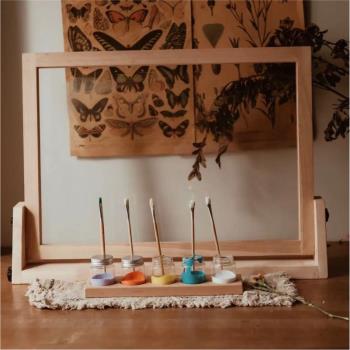 蒙氏多功能透明畫架畫板早教專用多用途畫架木質可換角度兒童幼園