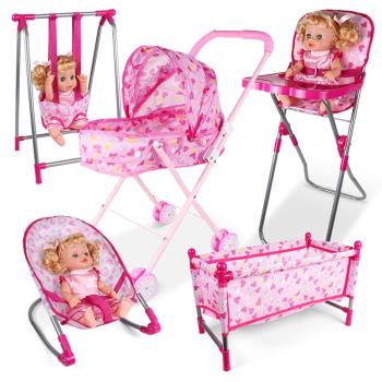 兒童過家家玩具推車帶娃娃仿真嬰兒餐椅搖椅秋千睡床早教益智玩具