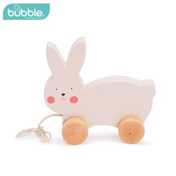 Bubble兒童牽繩玩具寶寶拉著走的玩具嬰兒學步拉拉車兔子木質玩具