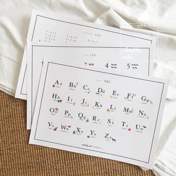 日韓風格無印簡約幼兒童寶寶數學英文字母乘法表海報掛畫防水可擦