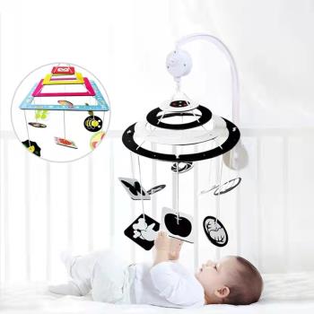 嬰兒車玩具掛件黑白卡片嬰兒早教卡床頭搖鈴旋轉寶寶床鈴懸掛式