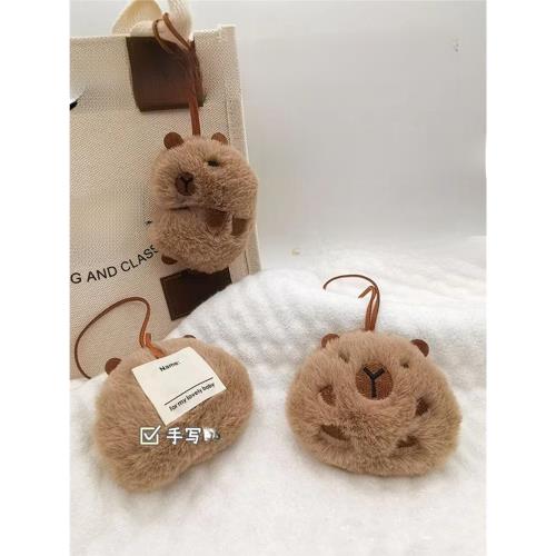 卡皮巴拉會嘰嘰叫可愛水豚掛件姓名牌包包毛絨掛飾書包飾品鑰匙扣