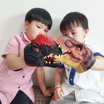 恐龍手偶軟膠迅猛龍霸王龍鯊魚手套兒童仿真動物模型互動男孩玩具