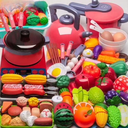 兒童塑料切水果玩具寶寶蔬菜切切樂男女孩過家家廚房套裝做飯炒菜