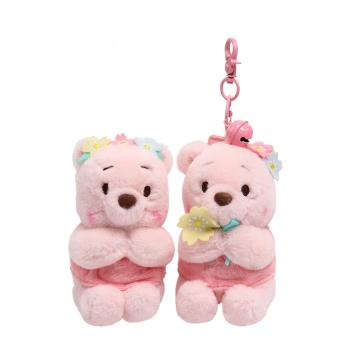 正版迪士尼維尼熊掛件毛絨玩具粉色櫻花小熊維尼公仔噗噗熊鑰匙扣