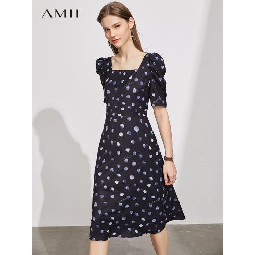 Amii2023夏季新款復古波點連衣裙