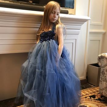 蓬蓬6歲藏青色禮服長款演出婚紗