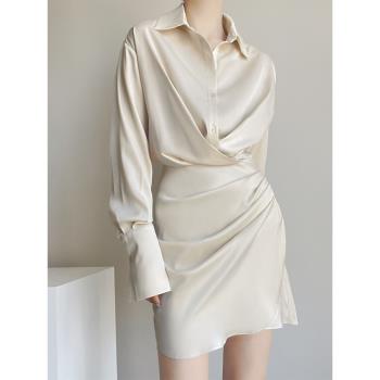 Petrarchan Sonnet設計感收腰襯衫裙23春氣質名媛高級感連衣裙女