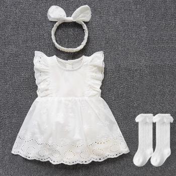 嬰兒白色連衣裙夏裝女寶寶百日宴公主新生兒滿月百天抓周歲禮服裙