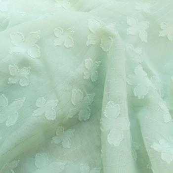 淺綠色提花剪花銀線薄款雪紡布料 漢服上衣連衣裙子罩衫禮服面料