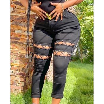 XL-5XL women's strappy jeans大碼彈力性感綁帶時尚牛仔褲20