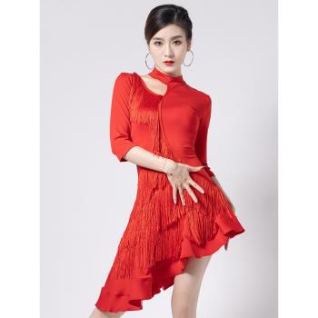 拉丁舞演出服流蘇套裝拉丁裙連衣裙爵士舞練功服裙性感表演服新款