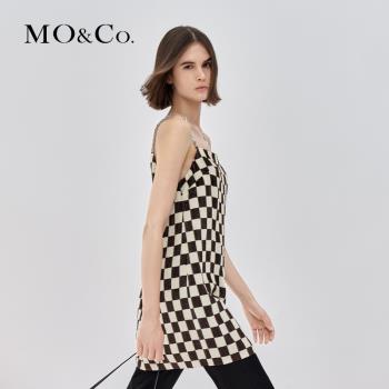 MOCO2022摩卡棋盤格無袖吊帶裙