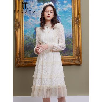 【商場同款】FEXATA連衣裙2023秋季新品優雅古典宮廷風法式蕾絲裙