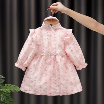 女童旗袍連衣裙春裝兒童洋氣一周歲長袖禮服裙子寶寶中國風公主裙