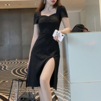 莫代爾女人味性感開叉顯瘦連衣裙