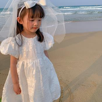 蓬蓬法式夏季兒童白色禮服公主裙