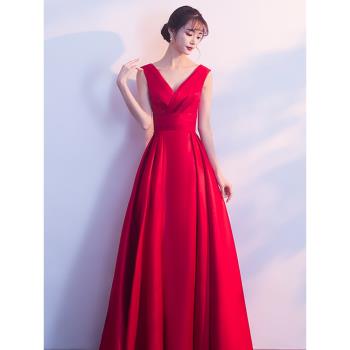敬酒伴娘新娘晚禮服2025新款氣場女王高貴氣質年會主持長款連衣裙