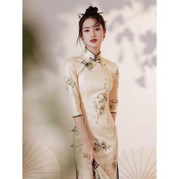 素雅清新少女長袖復古中國風旗袍
