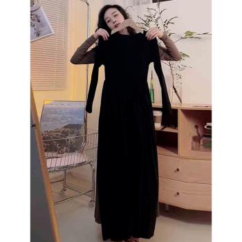 秋季氣質女神范長袖高級感小黑裙